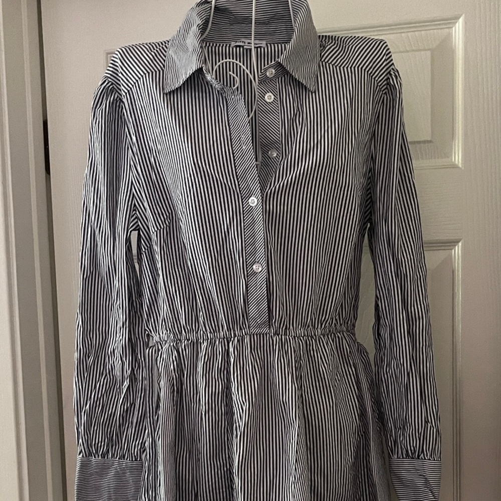 Steve Madden Black and White Striped Long Sleeve Dress Button down
